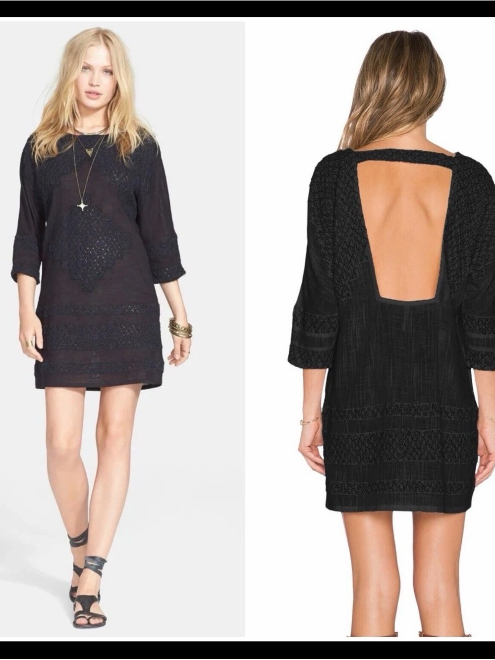 Free People "Desert Song" Embroidered Mini Shift Dress